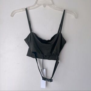 Tic Toc Green Crop Top + Bike Shorts Coord 2pc Set S NWT